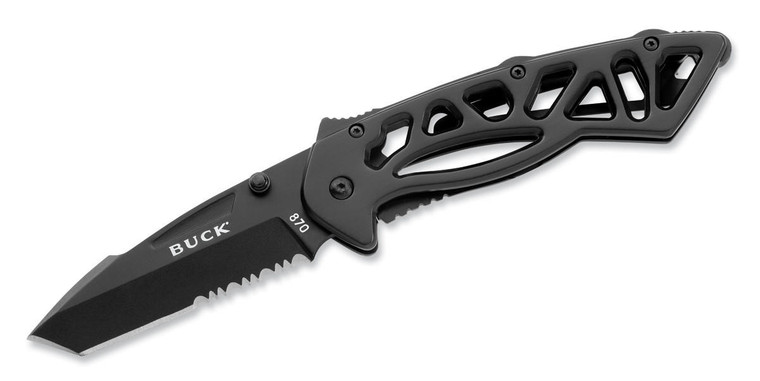 Buck Knives Buck 870 Bones Large Black Folding Knife, Combo Tanto Blade - 0870BKX