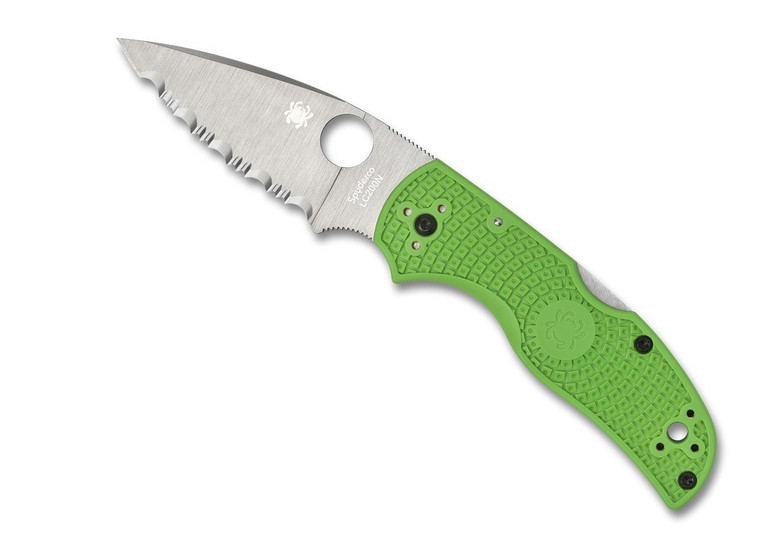 Spyderco Native 5 Salt Folding Knife, LC200N Serrated Blade, Green FRN Handles - C41SGR5