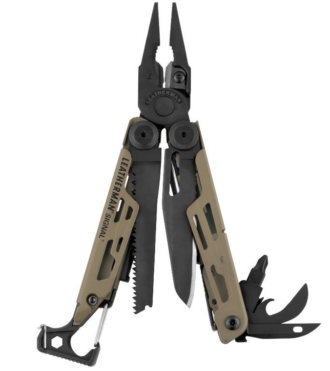 Leatherman Signal Multi-Tool, 19 Tools Coyote Tan, Black Nylon Sheath - 832720