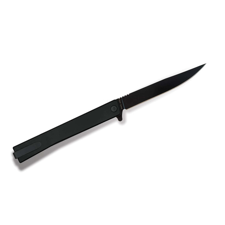Ocaso Solstice Flipper Knife, S35VN Black Plain Blade, Black Titanium Handles - 10CTB