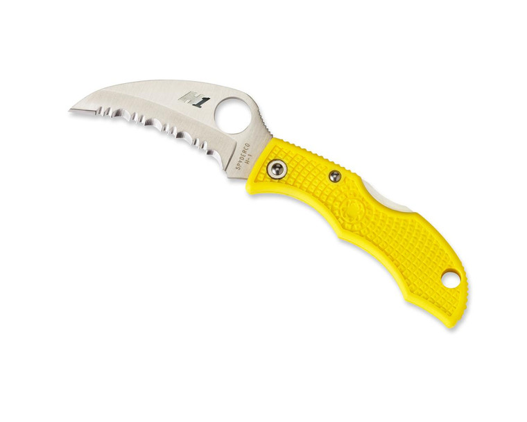 Spyderco Ladybug 3 Salt Hawkbill Folding Knife, Serrated Blade, Yellow FRN Handles - LYLS3HB