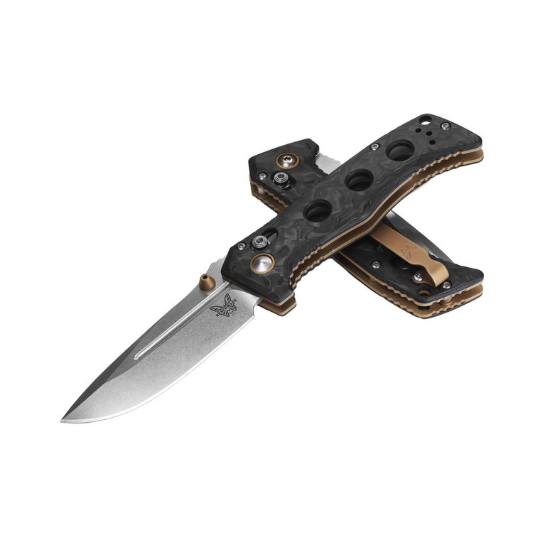  Benchmade 273-03 Mini Adamas Folding Knife, CPM-Magnacut Satin Blade, Marble Carbon Fiber Handles 