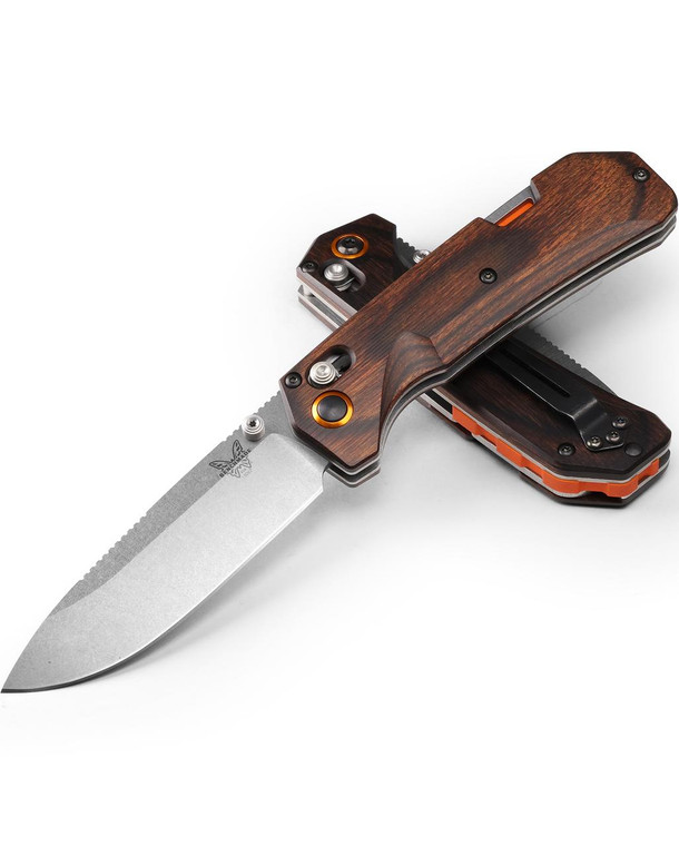  Benchmade 15062 Grizzly Creek Folding Knife, S30V Sating Blade with Gut Hook, Stabilized Wood Handle 