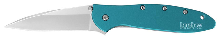 Kershaw 1660TEAL Leek Assisted Flipper Knife Sandvik 14C28N Blade, Teal Aluminum Handles