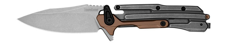 Kershaw 2039 Frontrunner Flipper Knife, D2 Clip Point Blade, Gray PVD Stainless Steel Handles