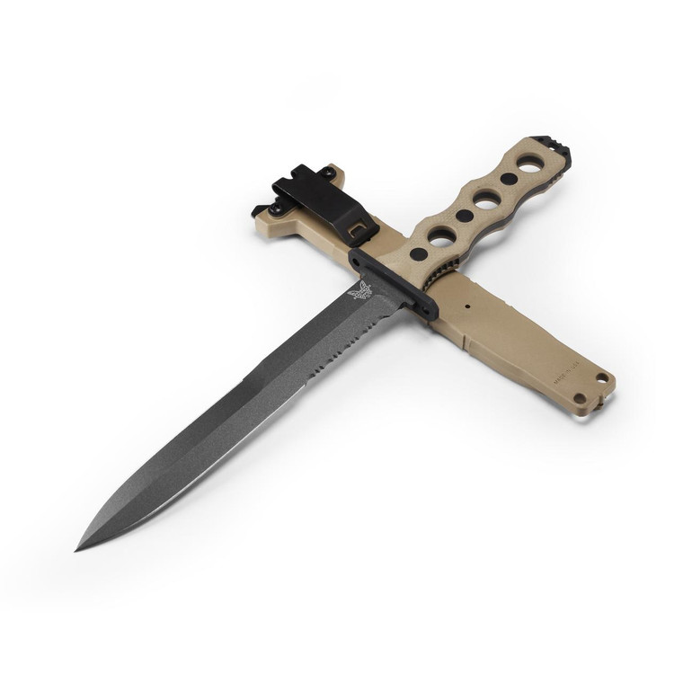  Benchmade 185SBK-1 SOCP Fixed Blade Knife CPM-3V Double Edge Combo Dagger, Desert Tan Handle 