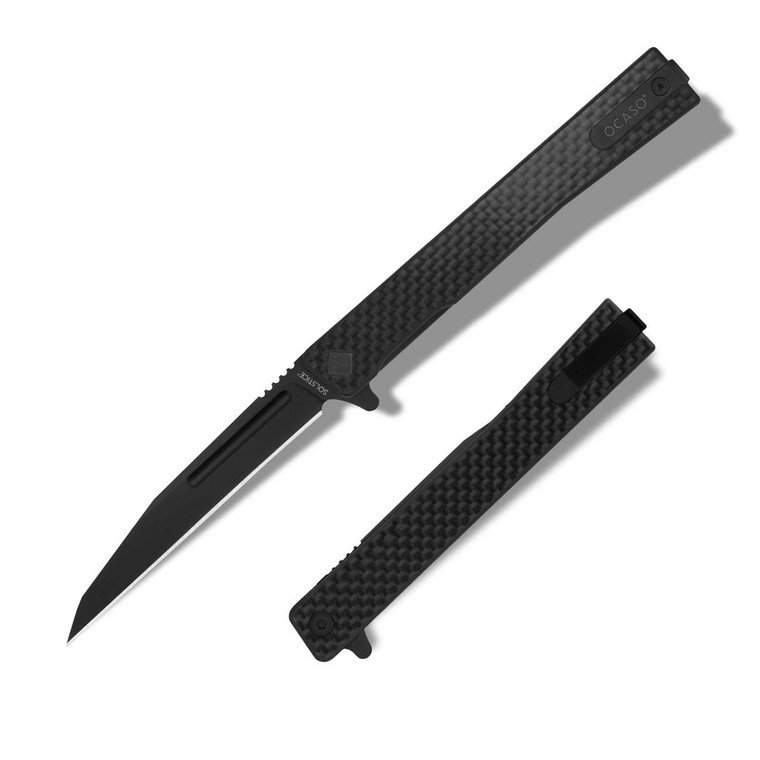  Ocaso Solstice Flipper Knife, S35VN Black Wharncliffe Blade, Carbon Fiber Handles - 8WFB 