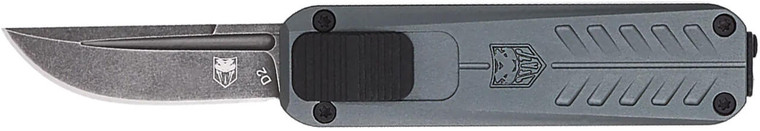 CobraTec Cobratec 928SB-GrayCalifornia OTF Knife, D2 Drop Point Blade, 6061 T6 Gray Aluminum Handle 
