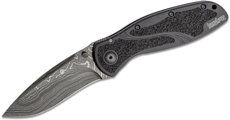  Kershaw 1670BLKDAM Blur Assisted Folding Knife Damascus Blade, Black Aluminum Handle 