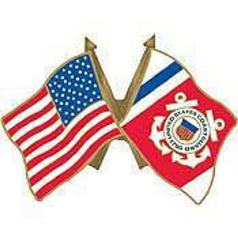  Eagle Emblems Pin - USCG Flag and USA Flag - P14818 