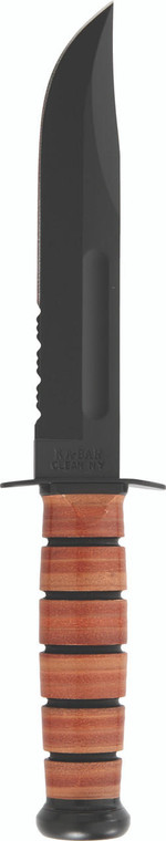 KA-BAR 5018 USMC Full-Size Fighting Knife, 1095 Serrated Blade, Leather Handle