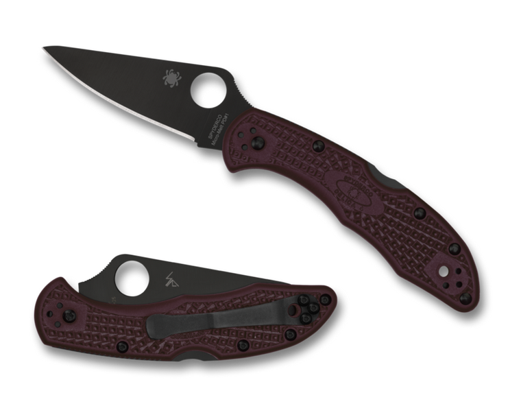 Spyderco Delica 4 Lightweight Sprint Run Folding Knife CTS-PD#1 Blade Steel, Burgundy FRN Handles
