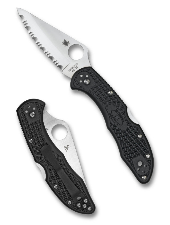 Spyderco Delica 4 Folding Knife, VG-10 Serrated Blade, Black FRN Handles