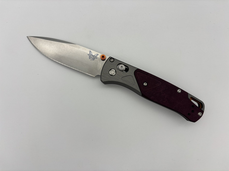 Pre-Owned Benchmade 535-09 Bugout Stone Washed Drop Point Blade, Aluminum / Redstone Richlite Handle (Condition: New, Box: Yes)