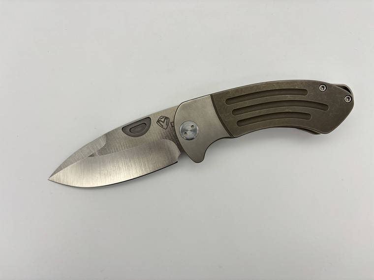 Pre-Owned MedFord Theseus Satin D2 Spear Point Blade, Titanium Frame Lock Handle (Condition: New, Box: Yes)