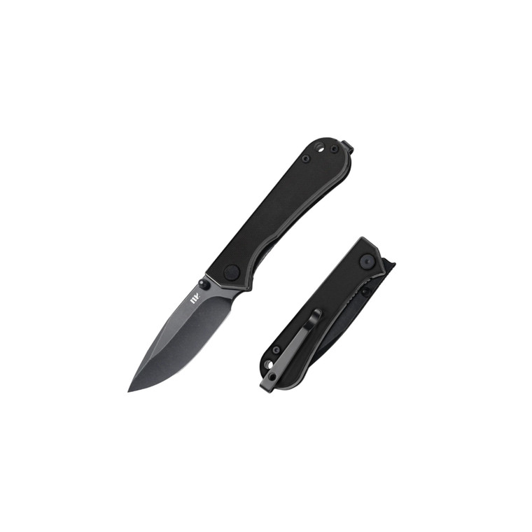 NuKnives Folding Knife Black wash D2 Drop Point Blade, Black G10 Handle