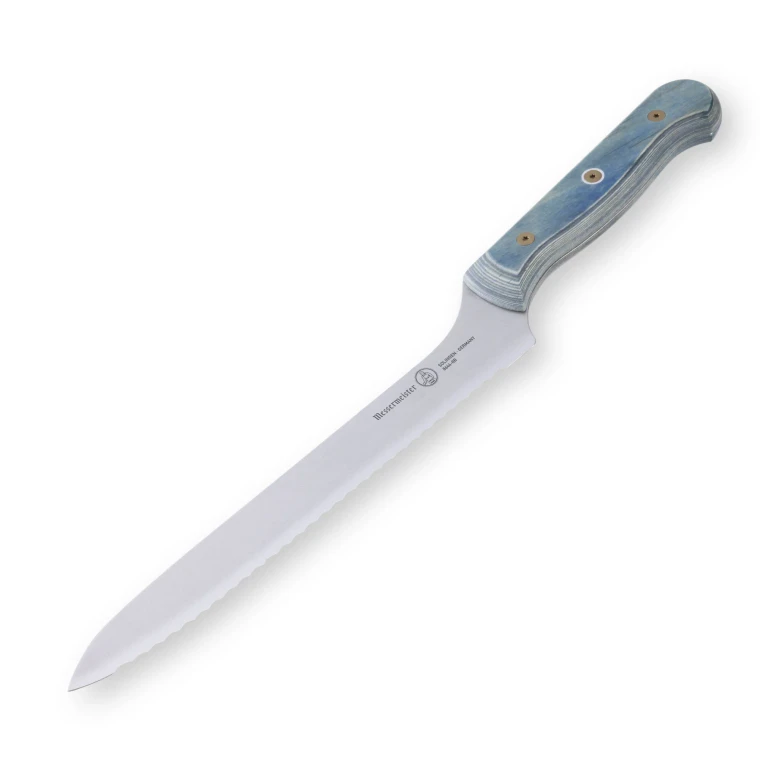 Messermeister Custom 8 Inch Scalloped Offset Knife, Indigo Blue Handle