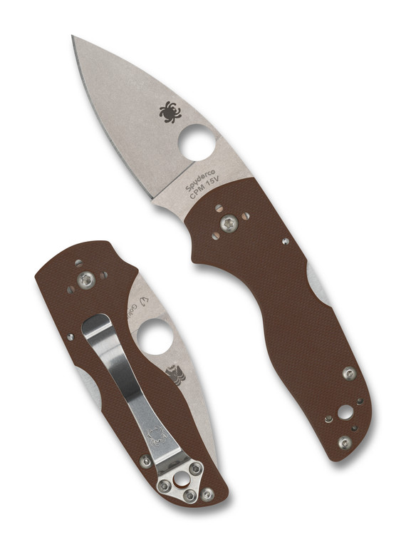 Spyderco Sprint Run Lil' Native Folding Knife CPM-15V Stonewashed Plain Blade, Brown G10 Handles