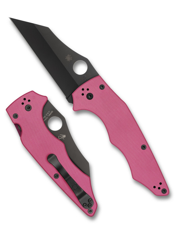 Spyderco Sprint Run YoJumbo Folding Knife CPM-S30V Black DLC Plan Blade, Pink G10 Handles