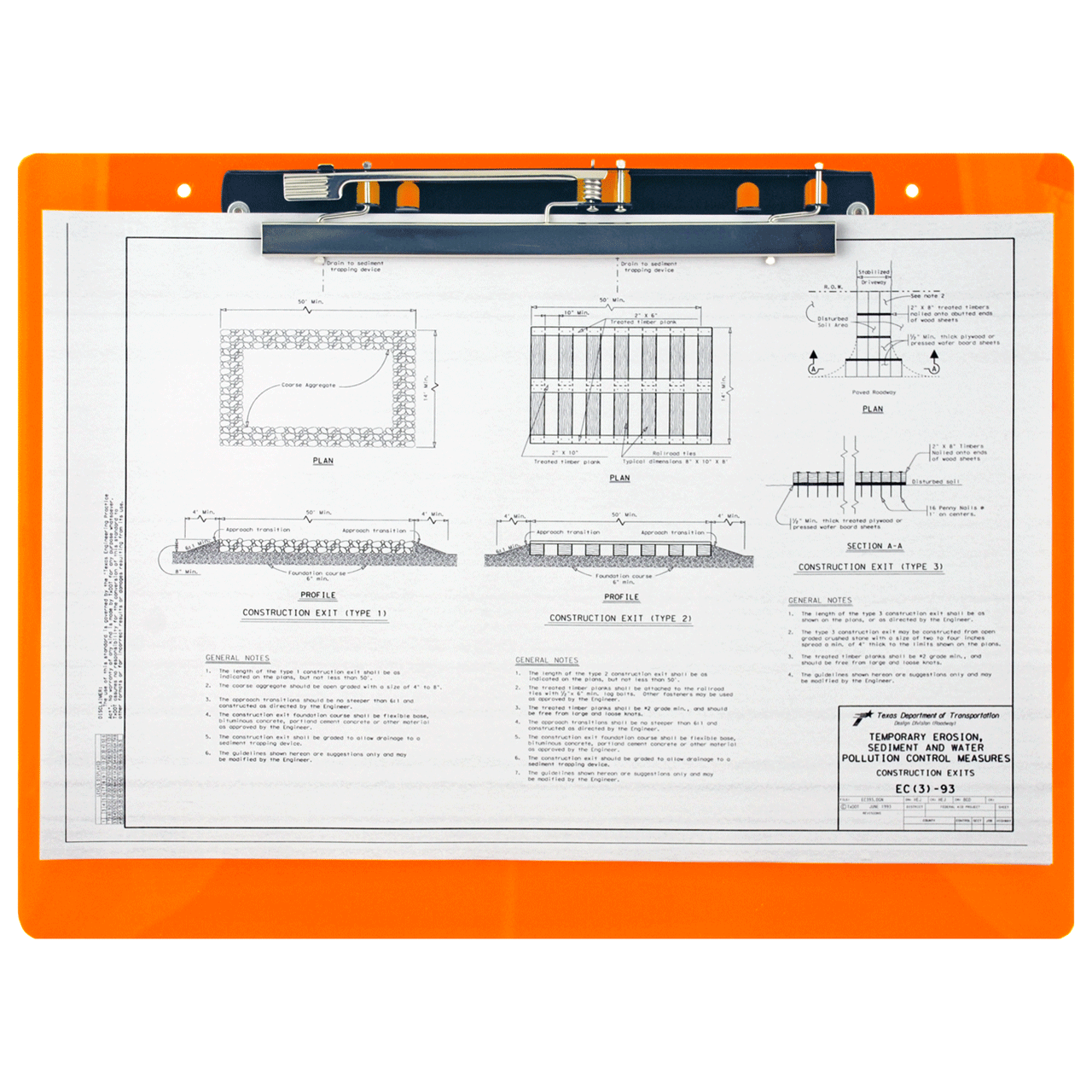 17x11 Clipboard Acrylic Panel Featuring an 11" Hinge Clip Orange