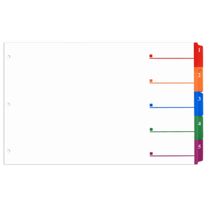 11x17 Multi Colored 5 Tabbed Numbered from 1 to 5 Dividers (10 per Package) With Holes