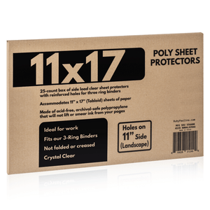 11x17 Sheet Protectors side loading with 3-holes 25 Sleeves Durable Archival safe Crystal Clear