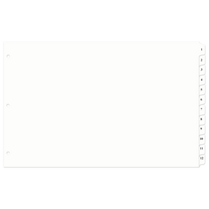 11x17 12 Tabbed Dividers Numbered 1 - 12 With Holes