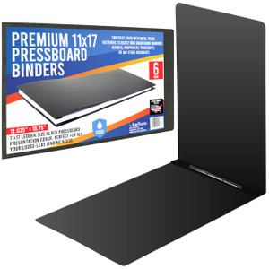 11x17 Report Cover Pressboard Binder Poly Panels Includes Fold-over Metal Fasteners Black Package of 6