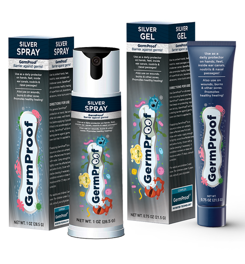 One of each deal!  GermProof® All Natural, Chelated Silver Anti-Microbial Spray & Gel