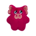 Pink pig plush dog toy with rounded body and fuzzy texture.