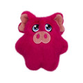 Pink pig plush dog toy with rounded body and fuzzy texture.