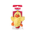 Yellow duck plush toy with orange beak and feet. Shown in its retail packaging.