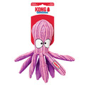 Pink octopus plush toy with soft corduroy tentacles. Shown in its retail packaging.