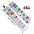 Assorted dog toys and accessories displayed on a flat surface. Shown with product dimensions