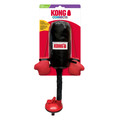 Black punching bag with dangling boxing gloves and a suction for attachment at the bottom. Shown in its retail packaging.