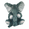 Gray elephant-shaped dog toy with soft fabric texture in seated position.