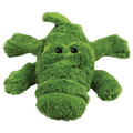 Green alligator-shaped dog toy with soft plush material.