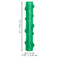 Orange stick-shaped dog toy with grip texture. Shown with product dimensions