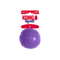 Blue natural rubber ball dog toy with smooth surface. Shown in its retail packaging.