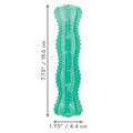 Green stick-shaped dog toy with chewable surface. Shown with product dimensions