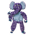 Purple and blue striped elephant shaped plush toy with extended limbs.