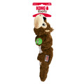 Plush squirrel dog toy with flat tail and stitched details. Shown in its retail packaging.