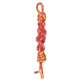 Pink and orange twisted rope dog toy with knotted ends and chewable texture.