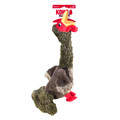 Plush turkey dog toy with long neck, and floppy wings. Shown in its retail packaging.