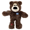 Brown plush bear dog toy with stitched face and soft body.