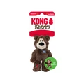 Brown plush bear dog toy with stitched face and soft body. Shown in its retail packaging.