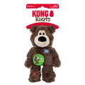 Brown plush bear dog toy with stitched face and soft body. Shown in its retail packaging.