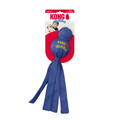 Purple toy with round head and tethered ends. Shown in its retail packaging.