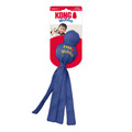 Purple toy with round head and tethered ends. Shown in its retail packaging.
