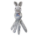Brown plush fox  dog toy with long tethered ends and floppy ears.